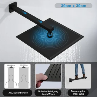 Regendouchekop 30 cm Zwart Inbouw