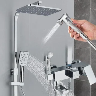Regendouchekop Chrome met 4 Koppen en Thermostaatkraan