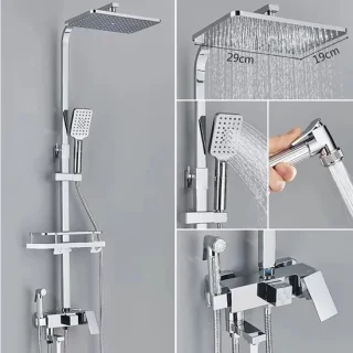 Regendouchekop Chrome met 4 Koppen en Thermostaatkraan