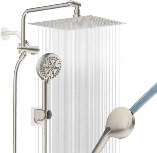 Regendouchekop combo met handdouche set, 30 cm, geborsteld nikkel