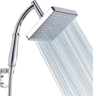 Regendouchekop met arm en handdouche, vierkant, verchroomd