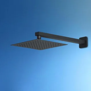 Regendouchekop met arm vierkant 20x20 cm arm 37 cm zwart