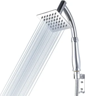 Regendouchekop met handdouche en verlengarm - 4 inch vierkante waterval rvs
