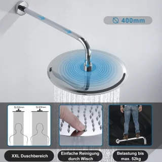 Regendouchekop RVS 40 cm rond met douchearm