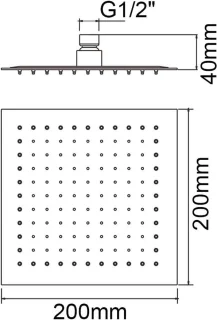 Regendouchekop RVS vierkant 20 cm chroom