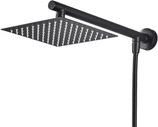 Regendouchekop set en douche arm mat zwart