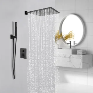 Regendouchekop set wandmontage 40x40 cm zwart