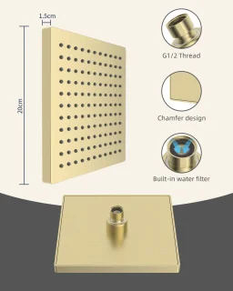 Regendouchekop Vierkant 200 x 200 mm Inbouw RVS