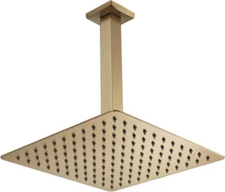 Regendouchekop vierkant met arm - 10 inch - geborsteld goud