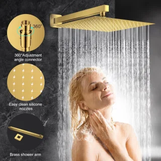 Regendouchekraan set 12 inch wandmontage geborsteld goud