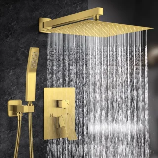 Regendouchekraan set 12 inch wandmontage geborsteld goud