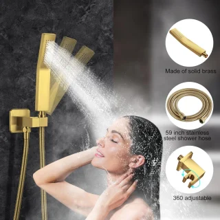 Regendouchekraan set 12 inch wandmontage geborsteld goud