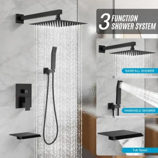 Regendouchekraan set wandmontage mat zwart