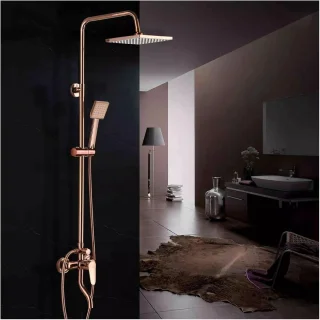 Regendouchekraanset Wandmontage 20 cm Vierkante Douchekop Rosé Goud