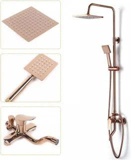 Regendouchekraanset Wandmontage 20 cm Vierkante Douchekop Rosé Goud