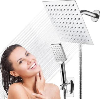 Regendoucheset 20 cm vierkant mat zwart met handdouche