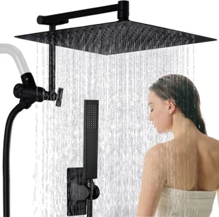 Regendoucheset 30 cm vierkant met handdouche mat zwart