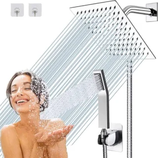 Regendoucheset 6 inch vierkant chroom met handdouche
