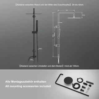 Regendoucheset 92 cm douchestang ronde bovenhoofddouche