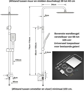 Regendoucheset Chroom (zonder kraan)