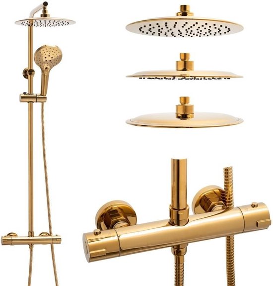 Regendoucheset Goud 25 cm met Thermostaatkraan review
