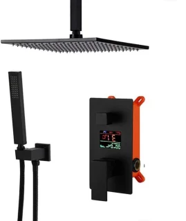 Regendoucheset mat zwart messing 25 cm