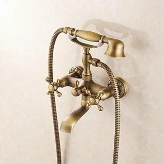 Regendoucheset met badmengkraan en handdouche, antiek brons
