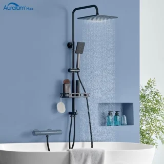 Regendoucheset met boorvrije plankmontage – 25 × 25 cm – zwart