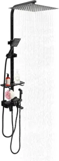 Regendoucheset met handdouche - douchesysteem badkraan - zwart - 30x30 cm