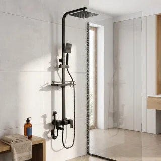 Regendoucheset met handdouche en glijstangset 650-1050 mm - messing - mat zwart