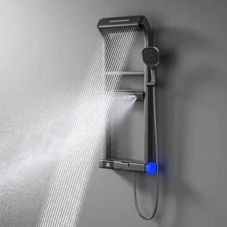 Regendoucheset met thermostaat en handdouche, 40 x 10 cm, grijs