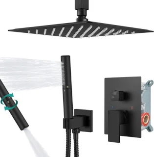 Regendoucheset Plafondmontage Vierkant 10 inch Mat Zwart