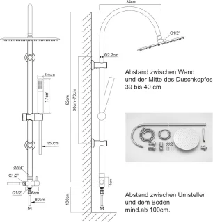 Regendoucheset RVS Ø30 cm met stang