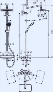 Regendoucheset Thermostaat Chroom Ø280mm Glijstang & Kraan