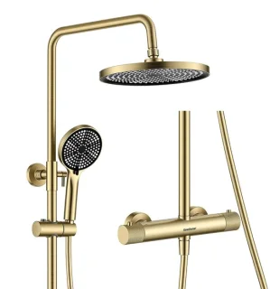 Regendoucheset thermostatisch 25 cm RVS goud met handdouche