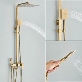 Wat vinden we goed aan de Regendoucheset Vierkant RVS Geborsteld Goud