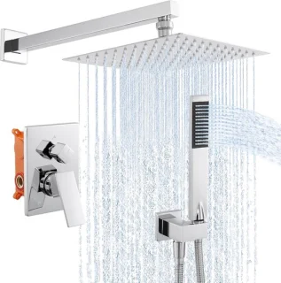 Regendoucheset vierkante 10 inch douchekop met handdouche - chroom