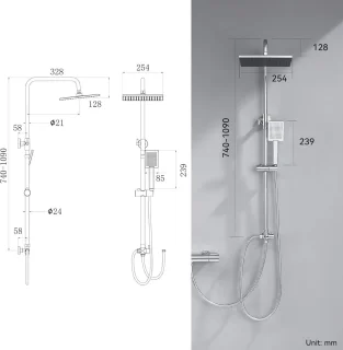 Regendoucheset Vierkante Douchekop 25x25 cm