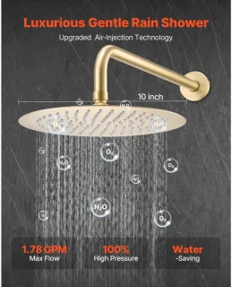 Regendoucheset Wandgemonteerd 25,4 cm Geborsteld Goud