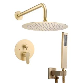 Regendoucheset Wandgemonteerd 25,4 cm Geborsteld Goud