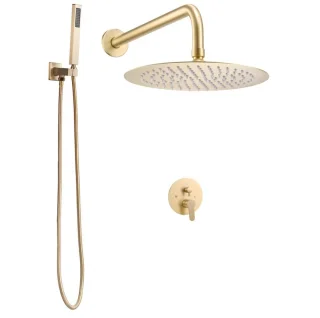 Regendoucheset Wandgemonteerd 25,4 cm Geborsteld Goud
