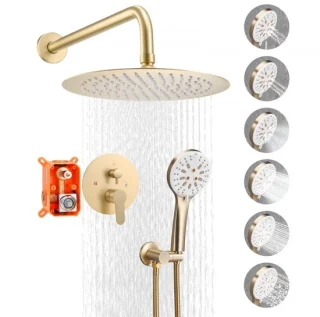 Regendoucheset Wandgemonteerd 25,4 cm Geborsteld Goud