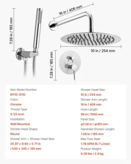 Regendoucheset Wandmontage Ronde 25,4 cm Chroom