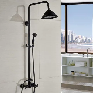 Regendoucheset zwart in hoogte verstelbaar, wandmontage, 118 cm