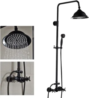 Regendoucheset zwart in hoogte verstelbaar, wandmontage, 118 cm