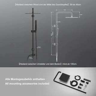 Regendoucheset Zwart RVS