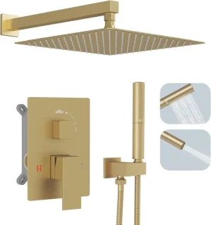 Regendouchesysteem 12 inch - Geborsteld goud