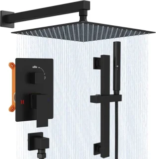 Regendouchesysteem 30 cm vierkant mat zwart