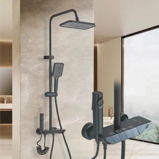 Regendouchesysteem douchekraan handdouche set mengkraan aluminium zwart