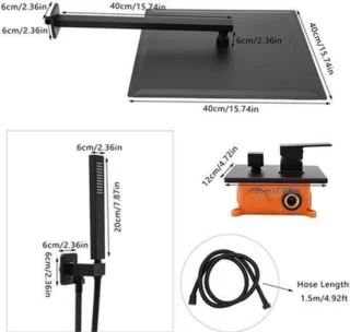 Regendouchesysteem met handdouche – 40 x 40 cm – zwart